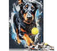Puzzle en Bois 1000 pièces Dobermann Attrape-Balle pour Adultes, Difficile, 1000 pièces (75 x 50 cm)