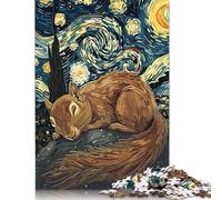 Puzzle en Bois 1000 pièces Écureuil Dormant sous Un Ciel étoilé Activité familiale Cadeaux de Noël 1000 pièces (75 x 50 cm)