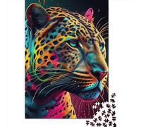 Puzzle en bois - 1000 pièces - Jaguar - Pop Art - Face d'animal - 1 puzzle créatif - Rectangle - Cadeau de Noël pour famille, amis - 1000 pièces (75 x 50 cm)