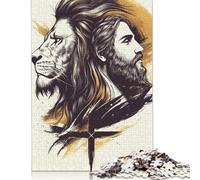 Puzzle en bois 1000 pièces - Lion chrétien rectangulaire - Créatif - Famille et amis - 1000 pièces (75 x 50 cm)
