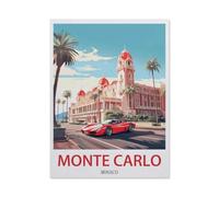Puzzle en Bois 1000 Pieces，Monte-Carlo, Monaco - Affiches de Voyage Vintage，Adultes Enfants Classique Jeu Cadeau（75x50cm）-DF4