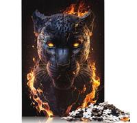 Puzzle en Bois 1000 pièces, Motif Panthère Noire, Flammes ardentes, pour Adultes, décoration d'intérieur, Jouets, 1000 pièces (75 x 50 cm)