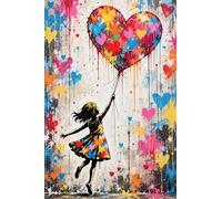 Puzzle en bois 1000 pièces pour adulte fille avec ballon cœur arc-en-ciel
