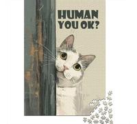 Puzzle en Bois 1000 pièces pour Adultes, avec Curious Cat Asks Human You OK | Pour le temps libre à la maison : ce puzzle pour adultes avec 1000 pièces associe concentration et détente.