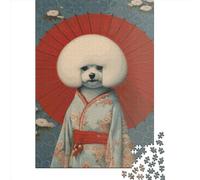 Puzzle en Bois 1000 Pièces pour Adultes Bichon Frisé Geisha Puzzle 1000 Pièces pour Adultes Jeux Éducatifs 1000 Pièces (75x50cm)