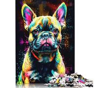 Puzzle en Bois 1000 pièces pour Adultes Bouledogue français Pop Art Puzzle carré pour Enfants Jeux en Famille Cadeaux de Noël 1000 pièces (75 x 50 cm)