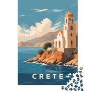 Puzzle en Bois 1000 pièces pour Adultes, Crete Travel Poster De Fin D'année
