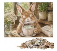 Puzzle en Bois 1000 pièces pour Adultes, Cute Bunny Holding Matcha Latte | Idée cadeau de Noël pour adulte : activité à partager en famille seul ou à plusieurs.
