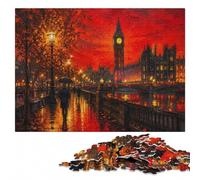 Puzzle en Bois 1000 pièces pour Adultes, Dramatic Red London Big Ben | Un loisir d'intérieur concentré - une méthode de montage claire pendant une soirée calme.