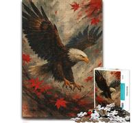 Puzzle en Bois 1000 pièces pour Adultes, Eagle in Flight with Autumn Leaves | Cadeau de fin d'année pour fan de puzzle avec activité sans écran à la maison à son propre rythme.