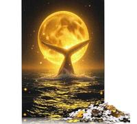 Puzzle en Bois 1000 pièces pour Adultes, éclaboussures d'eau Autour d'une Baleine céleste, océan au Clair de Lune, Puzzle pour Enfants, Jeux en Famille, Cadeaux de Noël, 1000 pièces (75 x 50 cm)