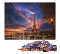 Puzzle en Bois 1000 pièces pour Adultes, Eiffel Tower Under The Milky Way | Pendant le puzzle : Puzzle adulte - cadeau puzzle pour les fêtes avec loisir pour amateur de puzzle.