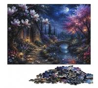 Puzzle en Bois 1000 pièces pour Adultes, Enchanted Garden Path at Night | Des détails du motif nets - un passe-temps pratique en intérieur à son propre rythme.