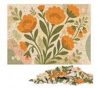 Puzzle en Bois 1000 pièces pour Adultes, Floral Pattern with Orange Flowers | Un moment puzzle à partager: un loisir concentré autour de la table le w nd.