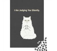Puzzle en Bois 1000 pièces pour Adultes, I Am Judging You Silently Cat