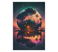Puzzle en Bois 1000 pièces pour Adultes, Island Retreat Under a Giant Moon