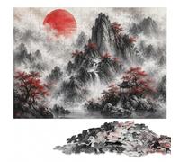 Puzzle en Bois 1000 pièces pour Adultes, Misty Mountains with Red Sun | Le repérage visuel et le tri - un passe-temps pratique en intérieur le w nd.