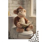 Puzzle en Bois 1000 pièces pour Adultes, Monkey Reading A Book on A Toilet | Comme idée cadeau de Noël : ce puzzle 1000 pièces pour adultes offre aux adultes un loisir calme en hiver.