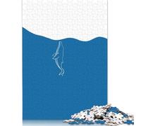 Puzzle en Bois 1000 pièces pour Adultes, Motif Baleine Minimaliste dans l'océan Bleu, Puzzle carré pour Enfants, Jeux en Famille, Cadeaux de Noël, 1000 pièces (75 x 50 cm)