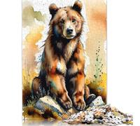Puzzle en Bois 1000 pièces pour Adultes, Motif Ours Brun Aquarelle, Puzzle carré pour Enfants, Jeux en Famille, Cadeaux de Noël, 1000 pièces (75 x 50 cm)
