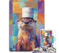 Puzzle en Bois 1000 pièces pour Adultes, Otter with Hat Digital Painting