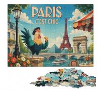 Puzzle en Bois 1000 pièces pour Adultes, Paris C'est Chic Travel Poster | À offrir : Puzzle pour passionné: tri par couleurs, formes ou zones du motif en intérieur.