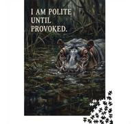Puzzle en Bois 1000 pièces pour Adultes, Polite Until Provoked Hippo Poster