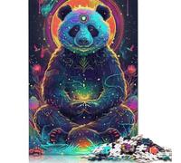 Puzzle en Bois 1000 pièces pour Adultes, Puzzle Panda coloré Fantaisie, pour Toute la Famille (75 x 50 cm)