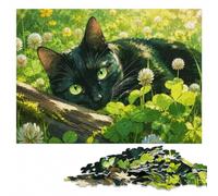 Puzzle en Bois 1000 pièces pour Adultes, Vibrant Black Cat Clover Field | À offrir : Cadeau puzzle: activité puzzle pour le temps libre à la maison.
