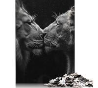 Puzzle en Bois 1000 pièces représentant Un Couple de Lions, idéal pour Adultes et Enfants (75 x 50 cm).