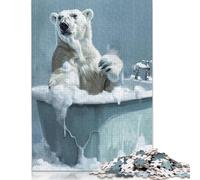 Puzzle en Bois 1000 pièces représentant Un Ours Polaire dans Une Baignoire, idéal pour Les Adultes, Les Adolescents, Les Hommes et Les Femmes, 75 x 50 cm