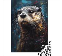 Puzzle en Bois 1000 pièces représentant Un Portrait de Loutre Peint à l'huile, pour Adultes, créatif, rectangulaire, Exercice cérébral, Jeu de défi, Cadeau, 1000 pièces (75 x 50 cm)