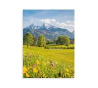 Puzzle en Bois 1000 Pieces，Vue sur Les prairies Fleuries avec Le Massif du Watzmann dans Les Alpes de Berchtesgaden.，Adultes Enfants Classique Jeu Cadeau（75x50cm）-AP72