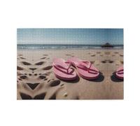 Puzzle en bois 1000 pièces WZYWHJ tongs roses sur la plage imprimées pour adultes et enfants, parfait pour s'amuser en famille, soulager le stress