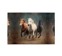 Puzzle en bois 1000 pièces WZYWHJ Trois chevaux au galop imprimés pour adultes et enfants, parfait pour s'amuser en famille, soulager le stress