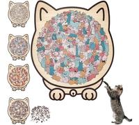 Puzzle en Bois 135 pièces en Forme de Chat, encadré par d'adorables Silhouettes de Chat, Puzzle irrégulier Stimulant avec Cadre, Puzzle en Bois Unique en Forme d'animal pour Les Amoureux (B)