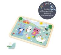 Janod – Puzzle en bois «À la ferme» – 24 pièces – Dès 4 ans – Jeu des 5 erreurs – FSC