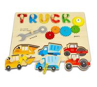 Puzzle en Bois 3 an, Montessori Puzzle Bois Enfant, Alphabet Camion Encastrement Jeux en Bebe, Jouet Éducatif Montessori