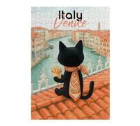 Puzzle en Bois 300 pièces pour Adultes, Black Cat in Venice with Fries