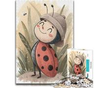 Puzzle en Bois 300 pièces pour Adultes, Cute Ladybug Character in a Hat