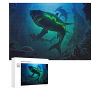 Puzzle en Bois 300 pièces pour Adultes, Glowing Shark in Deep Blue Waters