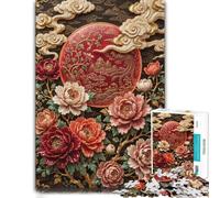 Puzzle en Bois 300 pièces pour Adultes, Ornate Peony and Phoenix Relief Art | Puzzle pour passionné: montage des bords jusqu'aux détails de l'image le w nd.