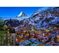 Puzzle en Bois 300 pièces Vallée de Zermatt, Alpes suisses, Village, décorations et Cadeaux Uniques pour la Maison 38x26CM