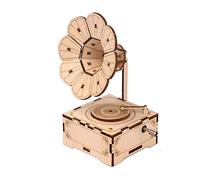Puzzle en Bois 3D de phonographe rétro Boîte à Musique manivelle Gramophone Vintage Kit modèle Craft d Assemblage DIY Décoration Maison Éducatif Anniversaires Noël Vacances pour Les étudiants garçons