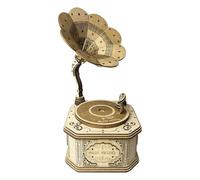 Puzzle en bois 3D - Grammophone rétro - Kit de construction en bois - Boîte à musique créative - Décoration de la maison - Cadeau d'anniversaire - Kit de bricolage (version remontable/100+ pièces