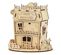 Puzzle en bois 3D Halloween 5 en 1 Maison DIY Modèle de puzzle en bois | Kit de modèle lueur créatif effrayant, fantômes, citrouilles et chauve-souris, décoration d'Halloween amusante et cadeau