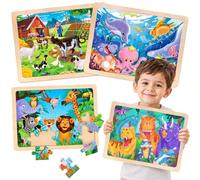 Puzzle en Bois 4 en 1 Motifs d'animaux pour Enfants, à Assembler | Puzzle en bois 4 en 1 sur le thème des animaux, plus d'un motif à reconstituer, de la variété à chaque partie