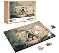 Puzzle en bois 48 Pièces Fabulous - Chat Tigre A Lunette Photo Drole (28 x 20 cm) G