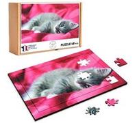 Puzzle en bois 48 Pièces Fabulous - Chaton Gris Mignon Drap Rouge (28 x 20 cm) G