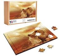 Puzzle en bois 48 Pièces Fabulous - Soleil Levant sur un Couple de Lions (28 x 20 cm) G